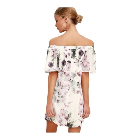 Lulu’s Dream of You Ivory Off The Shoulder Floral Mini Chiffon Shift Dress Sz XS - Picture 4 of 16